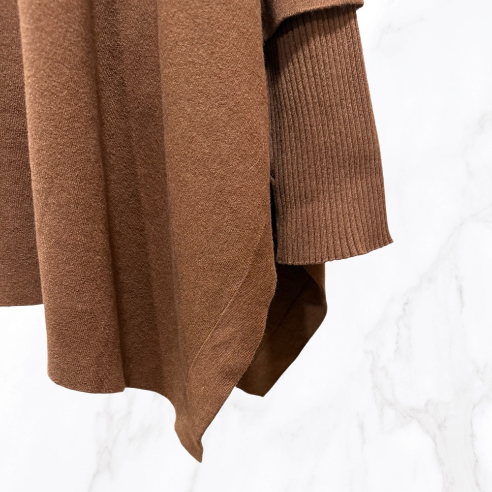 Jarbo Women’s Brown Harper Double Knit Pima Hooded Cape w/ Stretch, Size L/XL - Picture 7 of 10